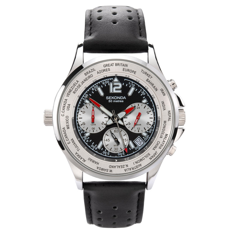 Chronograph Watch - Sekonda 1842 Men's Black GMT Chronograph Watch