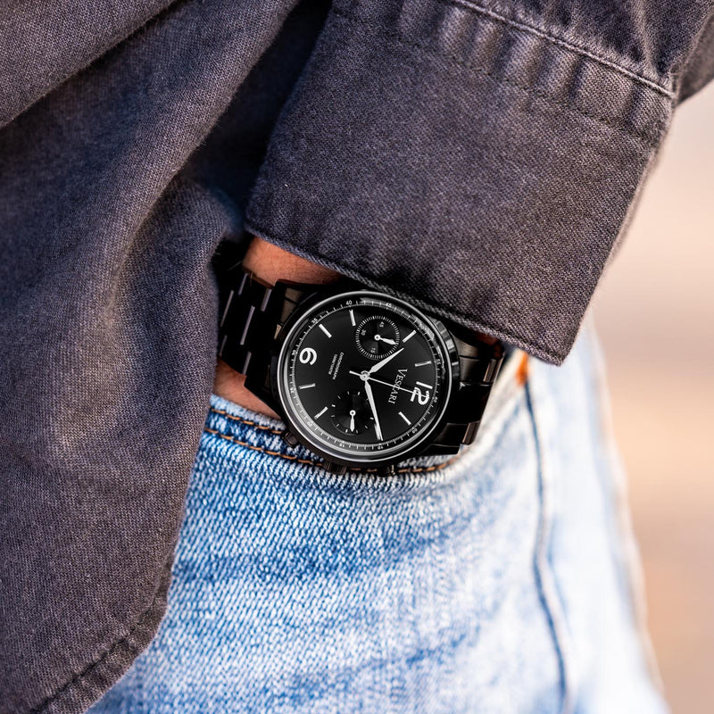 Chronograph Watch - Vescari Chestor Men's Black Chrono Watch VSC-02BS-03