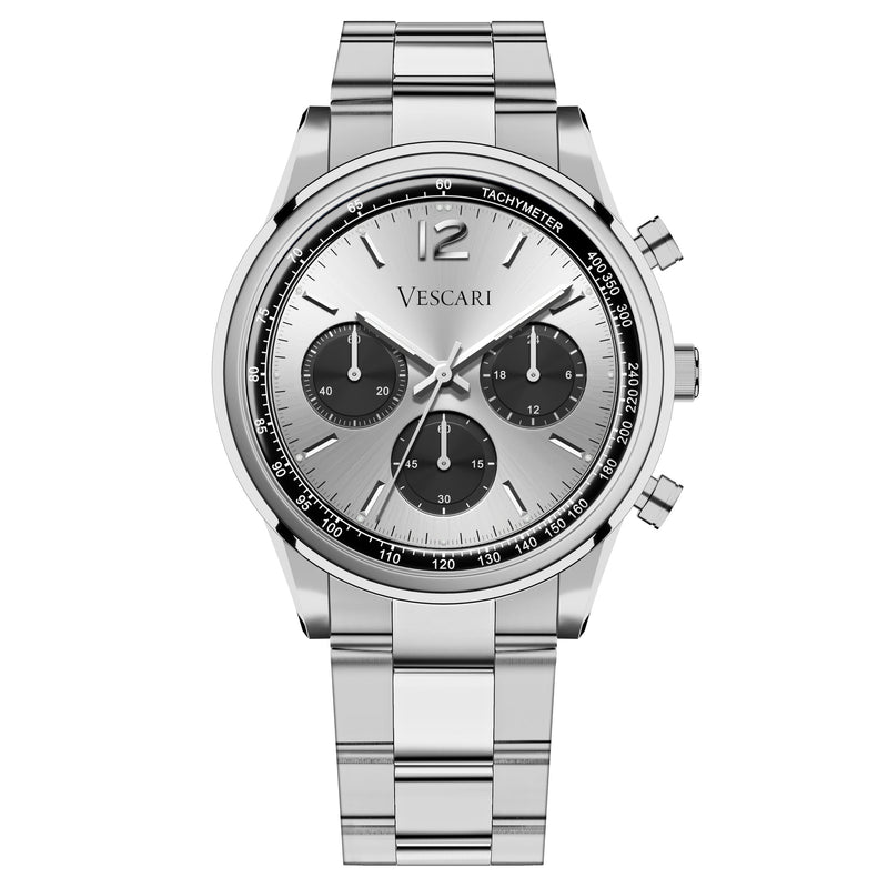 Chronograph Watch - Vescari Chestor Men's Silver Panda Watch VSC-03SP-01