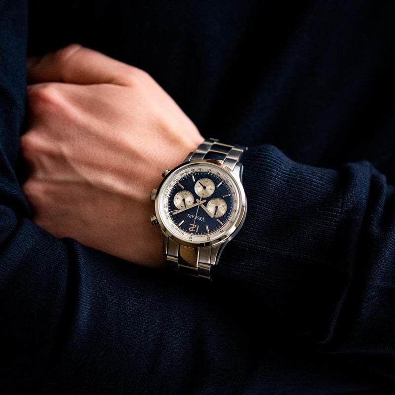 Chronograph Watch - Vescari Chestor Reverse Men's Blue Panda VSC-03RP-01