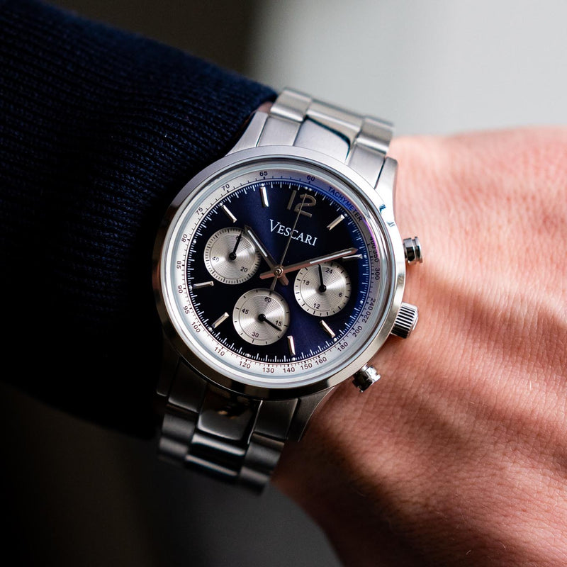 Chronograph Watch - Vescari Chestor Reverse Men's Blue Panda VSC-03RP-01