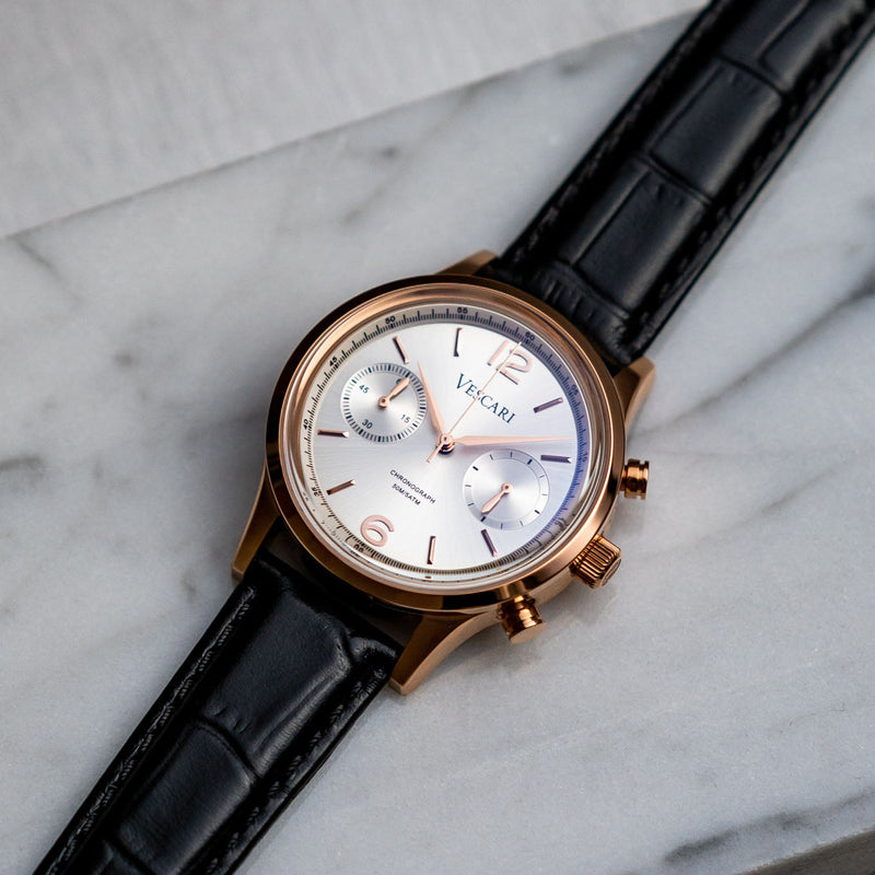 Chronograph Watch - Vescari Chestor Rosegold Black Chronograph Watch VSC-02RGB-1
