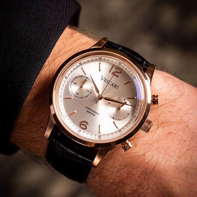 Chronograph Watch - Vescari Chestor Rosegold Black Chronograph Watch VSC-02RGB-1