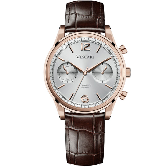 Vescari Chestor Rosegold Blk/Brn Strap Chronograph Watch VSC-02RGB-2