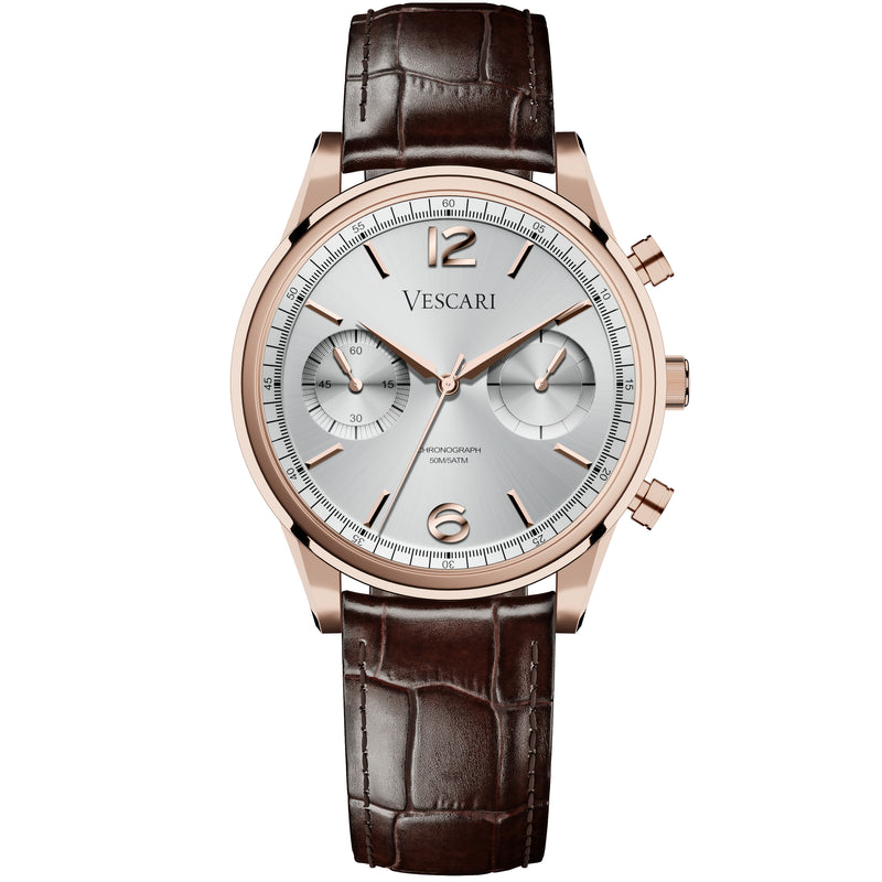 Chronograph Watch - Vescari Chestor Rosegold Blk/Brn Strap Chronograph Watch VSC-02RGB-2