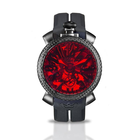 Gaga Milano Men's Black Skeleton Vampire Mechanical Watch 5312.RED01