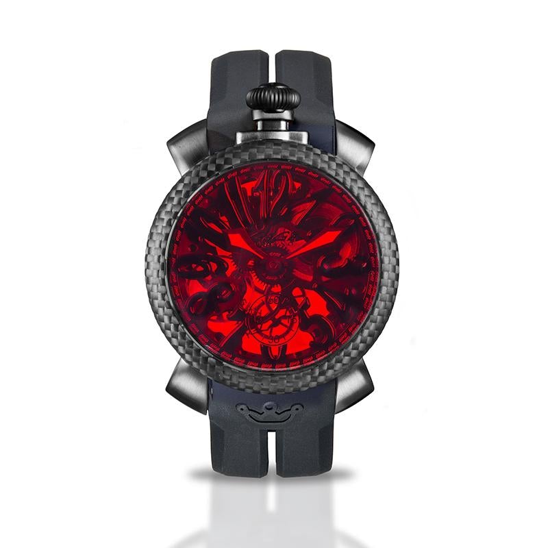 Mechanical Watch - Gaga Milano Men's Black Skeleton Vampire Mechanical Watch 5312.RED01