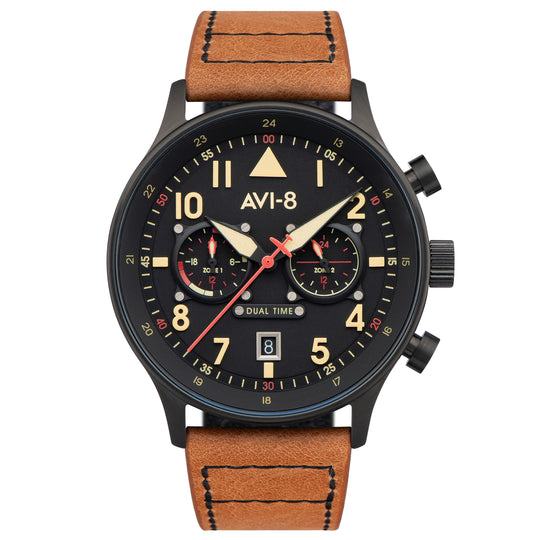 AVI-8 Carey Dual Time Men's Black Brown Chronograph Watch AV-4088-03