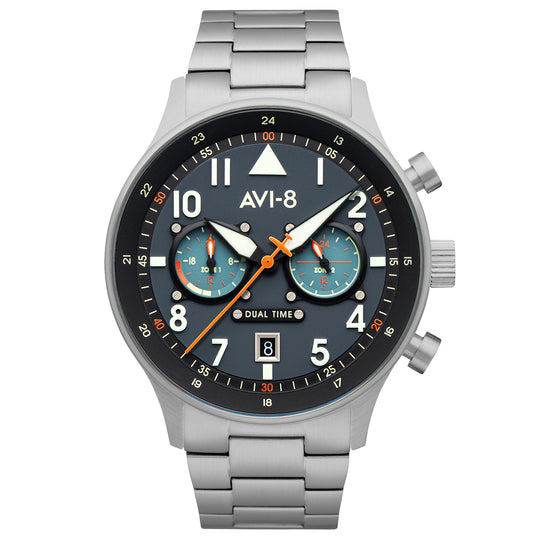 AVI-8 Carey Dual Time Men's Blue Silver Chronograph Watch AV-4088-22