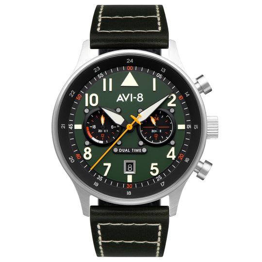 AVI-8 Carey Dual Time Green Chronograph Watch AV-4088-02
