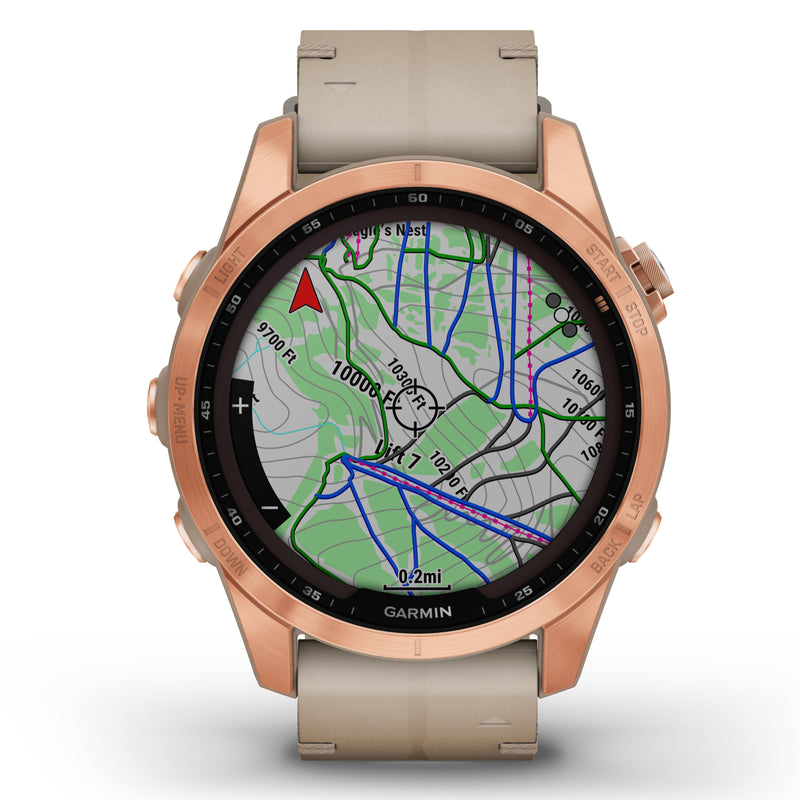 Smart Watch - Garmin Fenix® 7S Sapphire Solar Edition Rose Gold Titanium With Limestone Leather Smartwatch 010-02539-35
