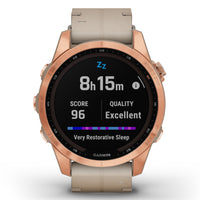 Smart Watch - Garmin Fenix® 7S Sapphire Solar Edition Rose Gold Titanium With Limestone Leather Smartwatch 010-02539-35
