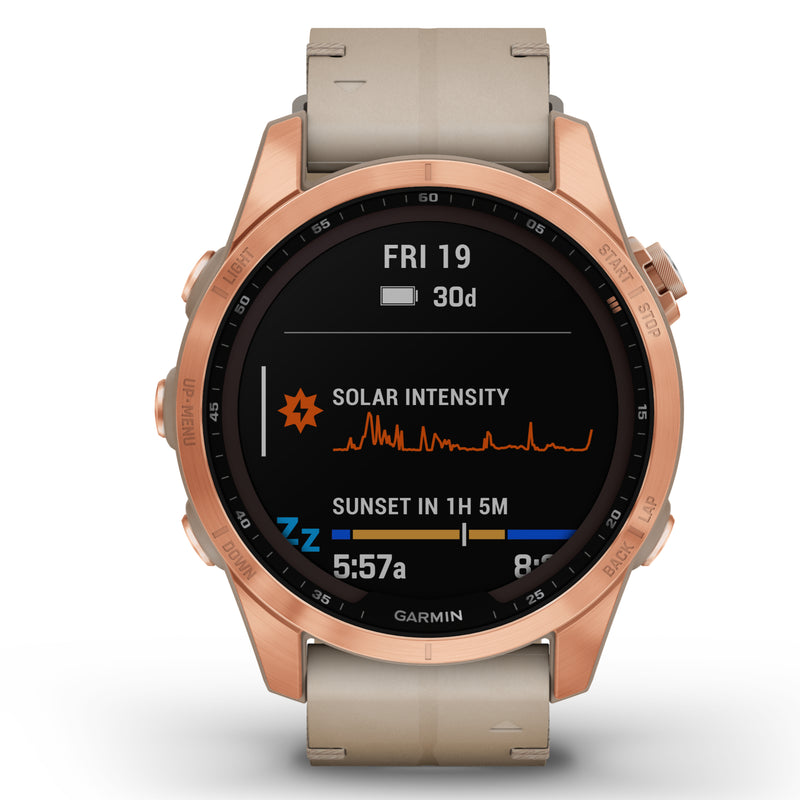 Smart Watch - Garmin Fenix® 7S Sapphire Solar Edition Rose Gold Titanium With Limestone Leather Smartwatch 010-02539-35