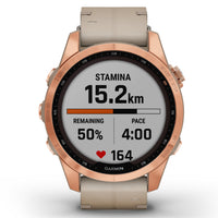 Smart Watch - Garmin Fenix® 7S Sapphire Solar Edition Rose Gold Titanium With Limestone Leather Smartwatch 010-02539-35