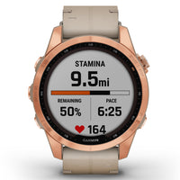 Smart Watch - Garmin Fenix® 7S Sapphire Solar Edition Rose Gold Titanium With Limestone Leather Smartwatch 010-02539-35