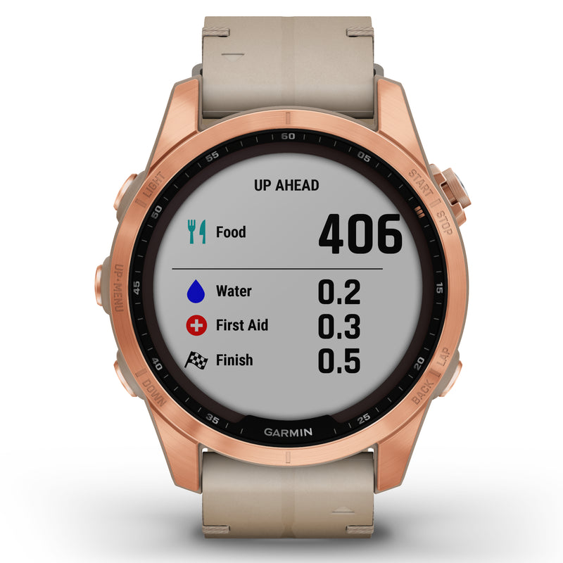 Smart Watch - Garmin Fenix® 7S Sapphire Solar Edition Rose Gold Titanium With Limestone Leather Smartwatch 010-02539-35