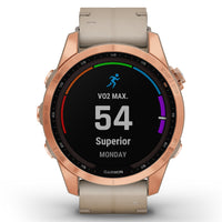 Smart Watch - Garmin Fenix® 7S Sapphire Solar Edition Rose Gold Titanium With Limestone Leather Smartwatch 010-02539-35