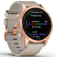 Smart Watch - Garmin Fenix® 7S Sapphire Solar Edition Rose Gold Titanium With Limestone Leather Smartwatch 010-02539-35