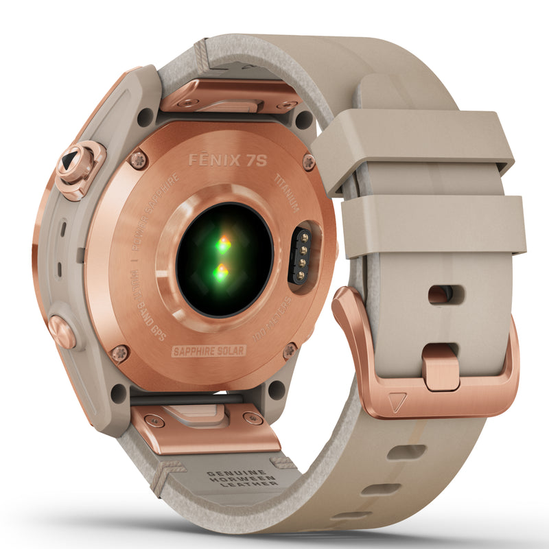 Smart Watch - Garmin Fenix® 7S Sapphire Solar Edition Rose Gold Titanium With Limestone Leather Smartwatch 010-02539-35