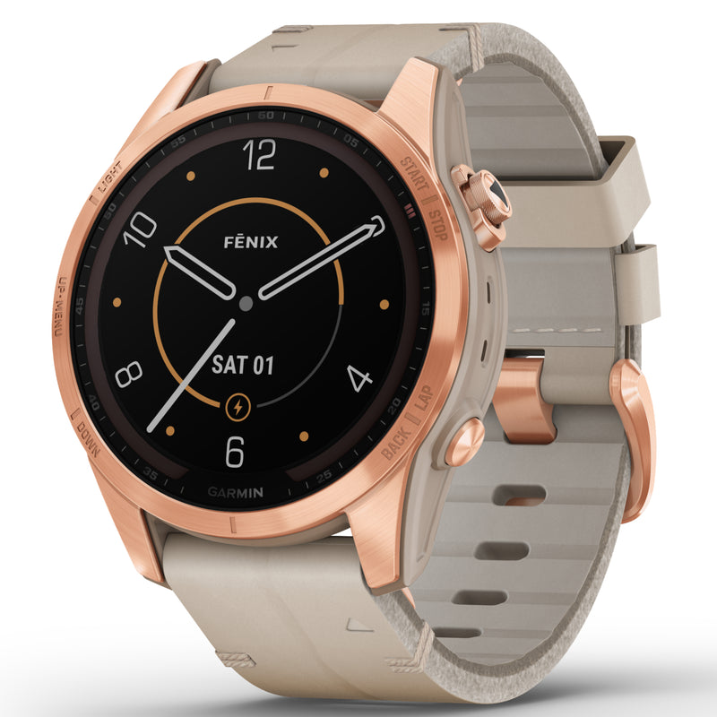 Smart Watch - Garmin Fenix® 7S Sapphire Solar Edition Rose Gold Titanium With Limestone Leather Smartwatch 010-02539-35