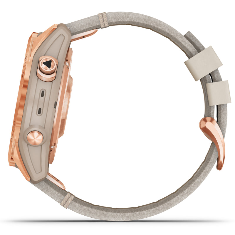 Smart Watch - Garmin Fenix® 7S Sapphire Solar Edition Rose Gold Titanium With Limestone Leather Smartwatch 010-02539-35
