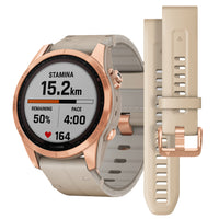 Smart Watch - Garmin Fenix® 7S Sapphire Solar Edition Rose Gold Titanium With Limestone Leather Smartwatch 010-02539-35