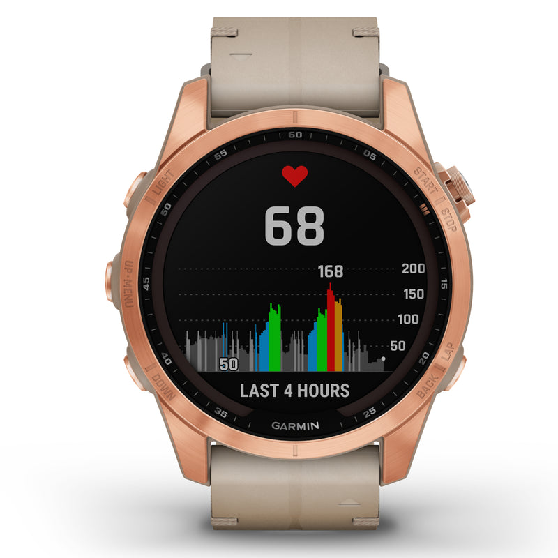 Smart Watch - Garmin Fenix® 7S Sapphire Solar Edition Rose Gold Titanium With Limestone Leather Smartwatch 010-02539-35