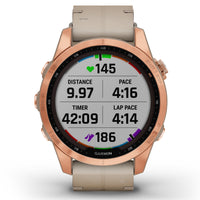 Smart Watch - Garmin Fenix® 7S Sapphire Solar Edition Rose Gold Titanium With Limestone Leather Smartwatch 010-02539-35