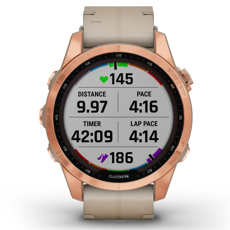 Smart Watch - Garmin Fenix® 7S Sapphire Solar Edition Rose Gold Titanium With Limestone Leather Smartwatch 010-02539-35