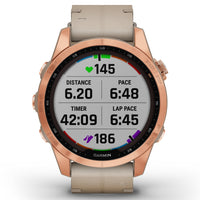Smart Watch - Garmin Fenix® 7S Sapphire Solar Edition Rose Gold Titanium With Limestone Leather Smartwatch 010-02539-35