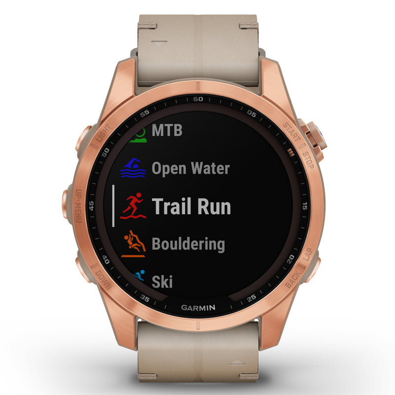 Smart Watch - Garmin Fenix® 7S Sapphire Solar Edition Rose Gold Titanium With Limestone Leather Smartwatch 010-02539-35