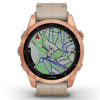 Smart Watch - Garmin Fenix® 7S Sapphire Solar Edition Rose Gold Titanium With Limestone Leather Smartwatch 010-02539-35