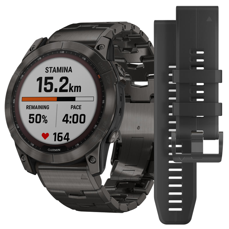 Smart Watch - Garmin Fenix® 7X Sapphire Solar Edition Carbon Grey DLC Titanium With Carbon Grey DLC Vented Titanium Band Smartwatch 010-02541-27