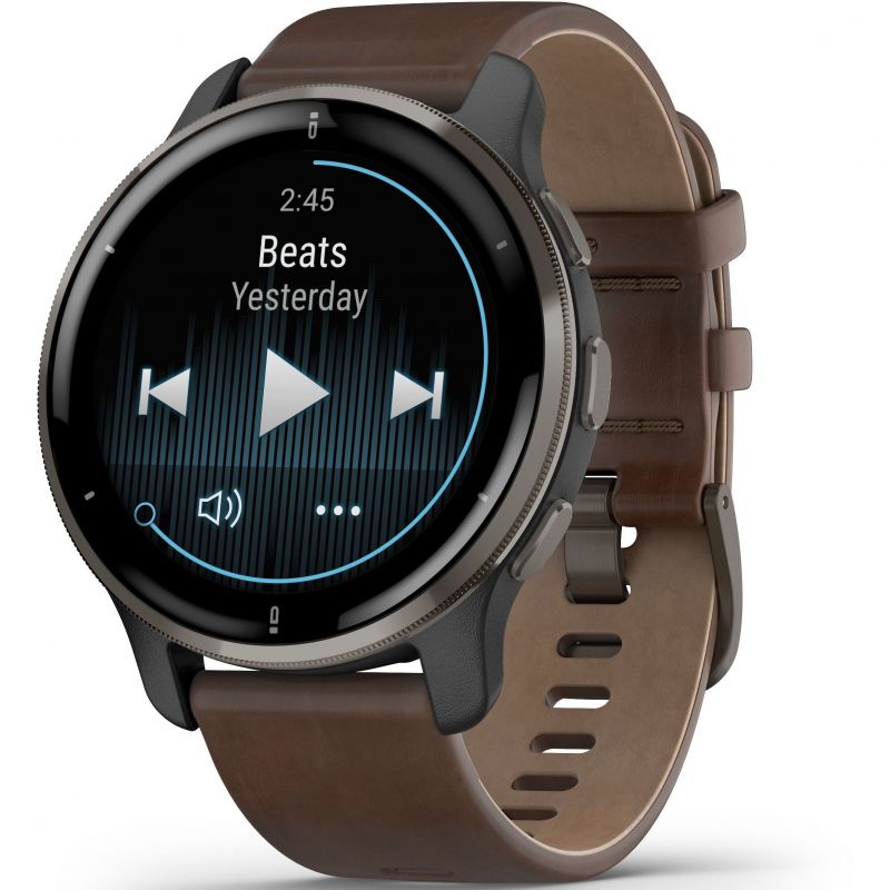 Smart Watch - Garmin Venu® 2 Plus Slate Stainless Steel Bezel With Slate Case And Brown Band Smartwatch 010-02496-15