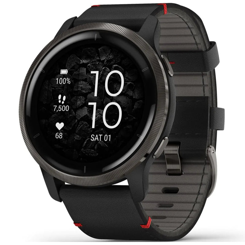 Smart Watch - Garmin Venu® 2 Slate Stainless Steel Bezel With Leather Band Smartwatch 010-02430-21