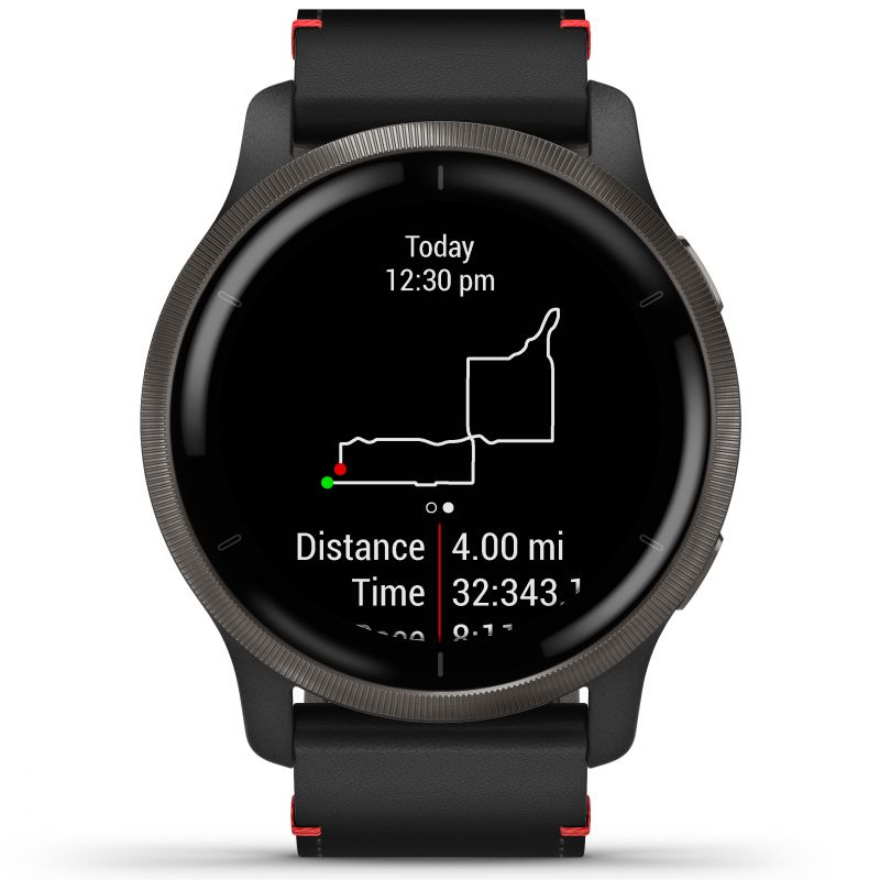 Smart Watch - Garmin Venu® 2 Slate Stainless Steel Bezel With Leather Band Smartwatch 010-02430-21