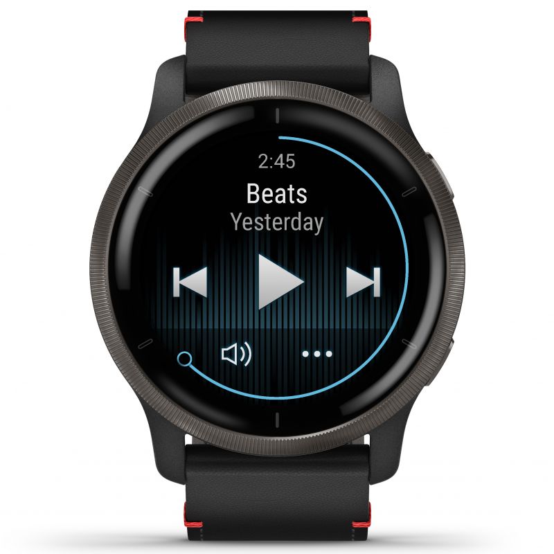 Smart Watch - Garmin Venu® 2 Slate Stainless Steel Bezel With Leather Band Smartwatch 010-02430-21