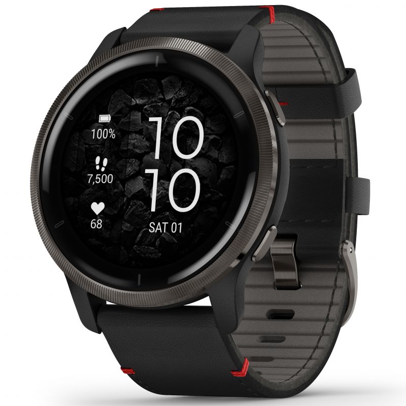 Smart Watch - Garmin Venu® 2 Slate Stainless Steel Bezel With Leather Band Smartwatch 010-02430-21